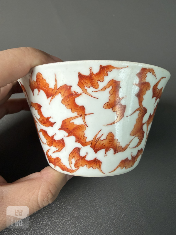 清 矾红百蝠纹套杯一组十件 - 图44
